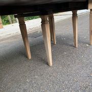 Renovated square extendable dining table in raw solid cherry wood, Louis XVI style.