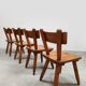 Vintage brutalist wooden dining set chairs & table 1970