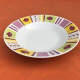 3 deep plates White porcelain Multicolored frieze tulip decor