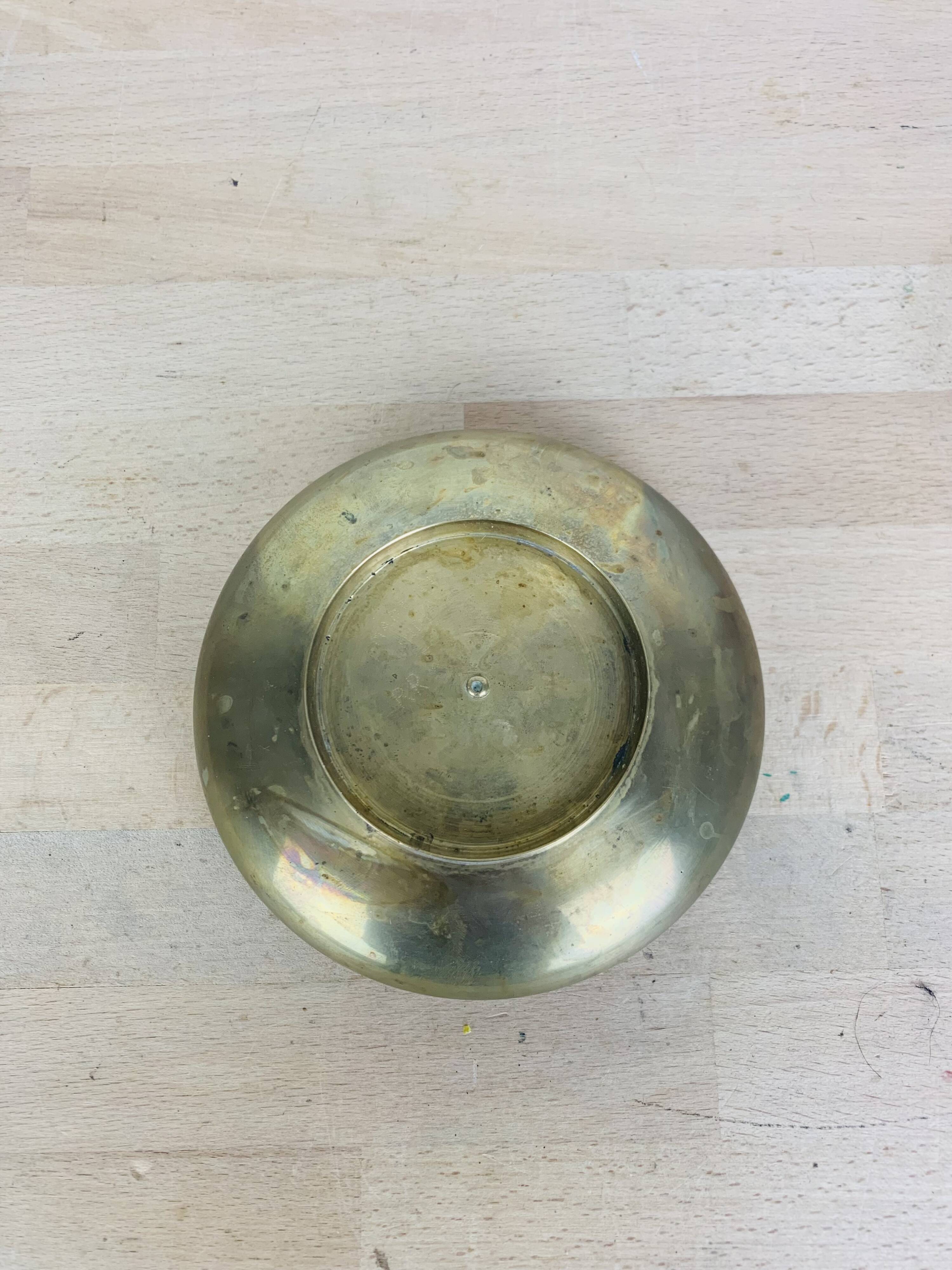 Vintage round gold-plated brass pocket tray