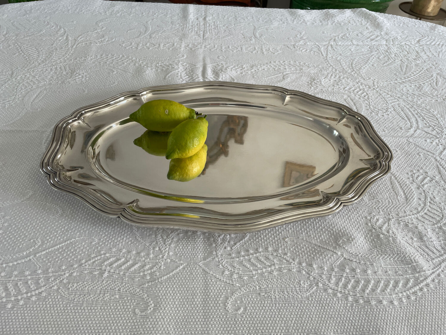 Large plate in silver metal goldsmith Orbrille 51 x 35 cm.