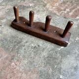Brutalist wall coat rack 4 dark wood hooks