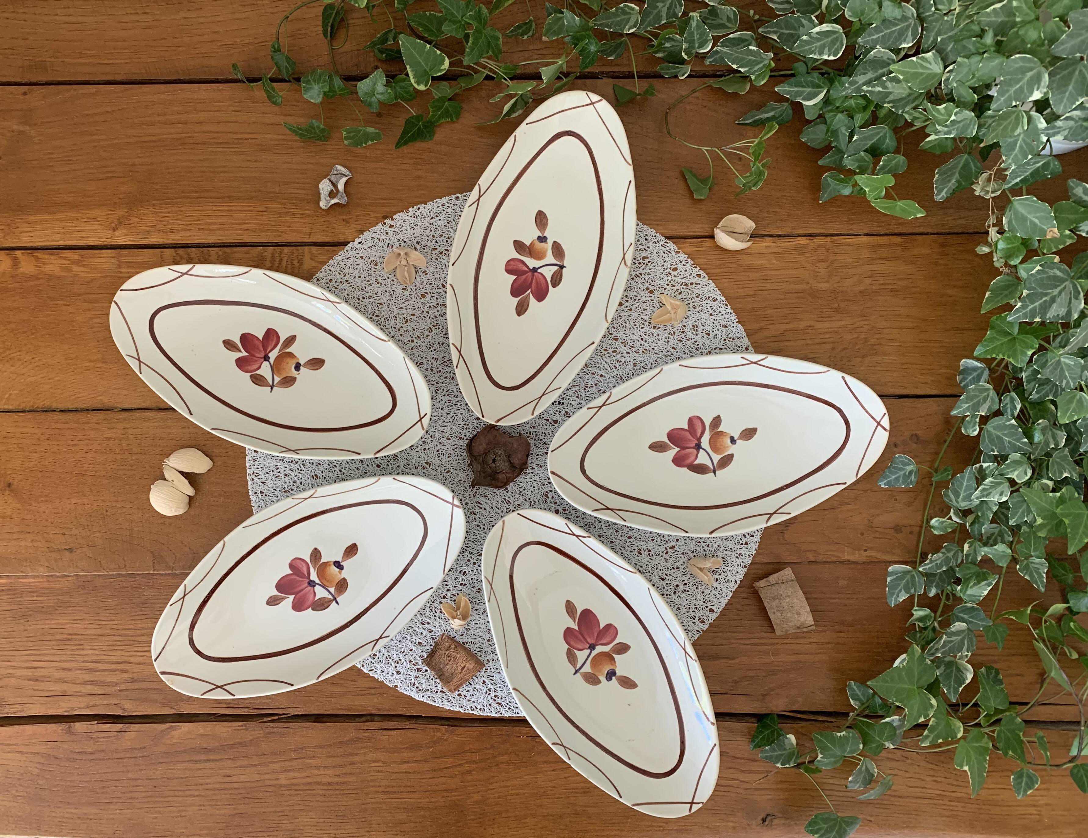 Five old earthenware bowls / butter dishes from GIEN
