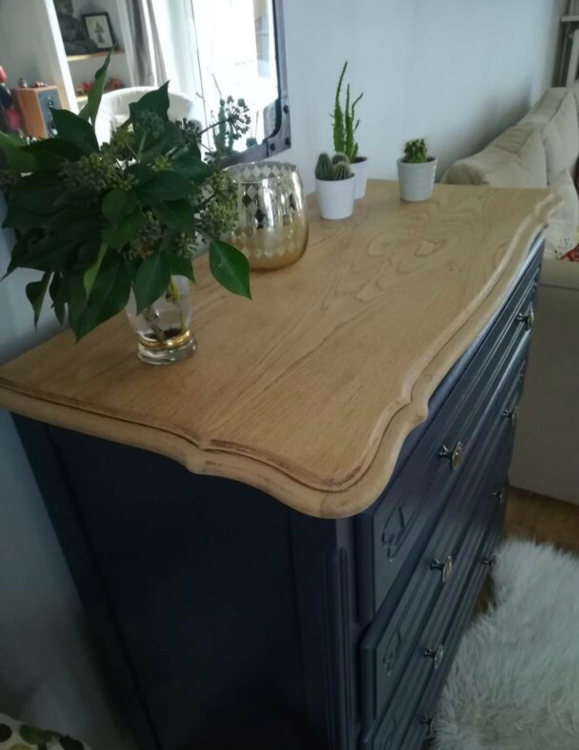 Commode vintage, plateau bois massif