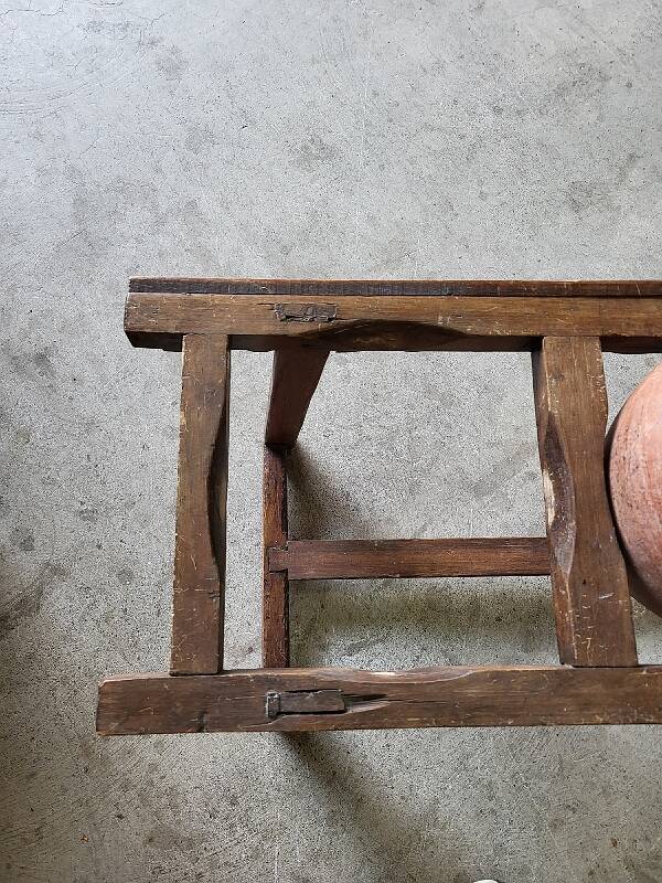 Old wooden jar holder with 3 clay jars