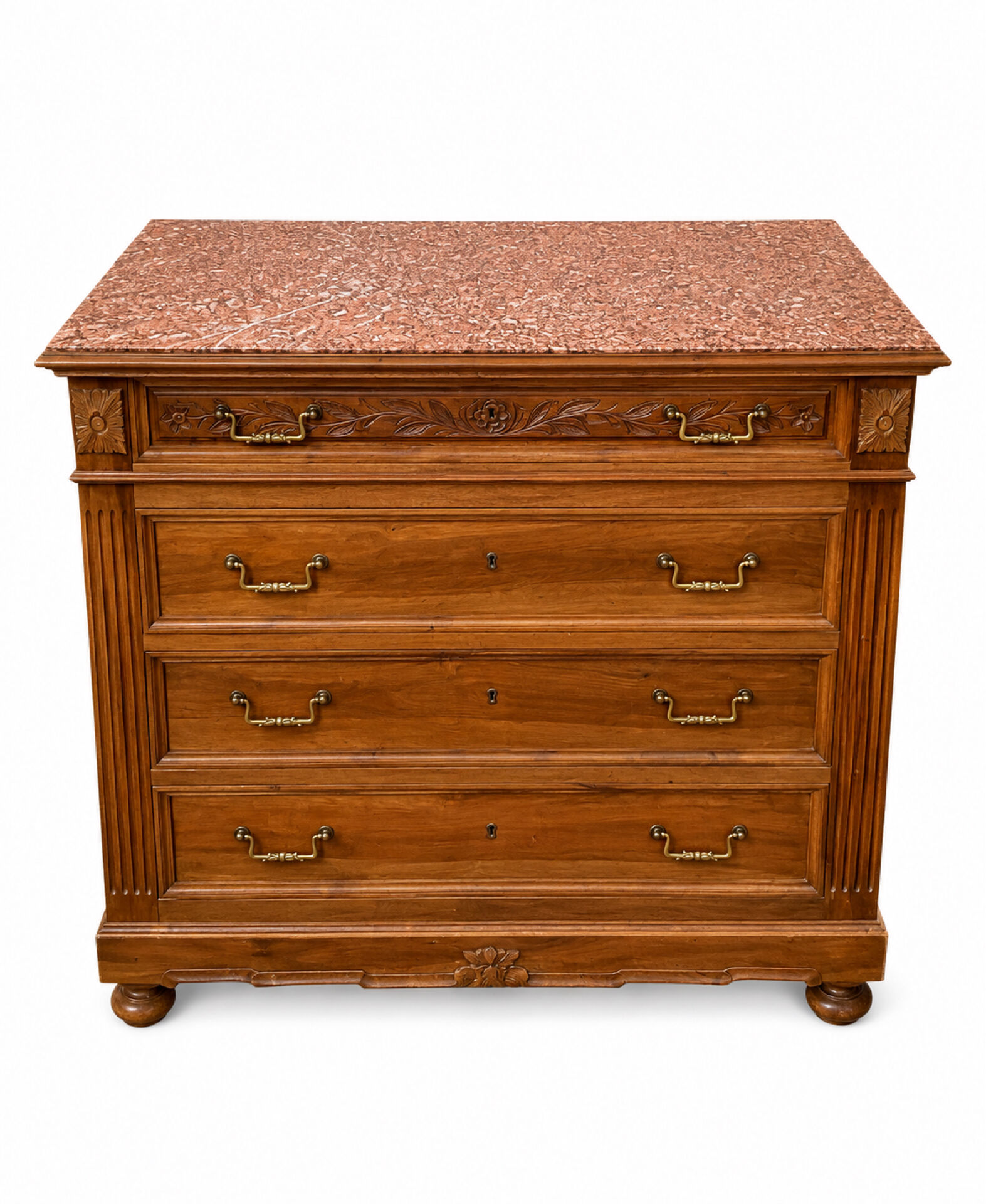 Commode Néo-Renaissance Henri II avec marbre rouge