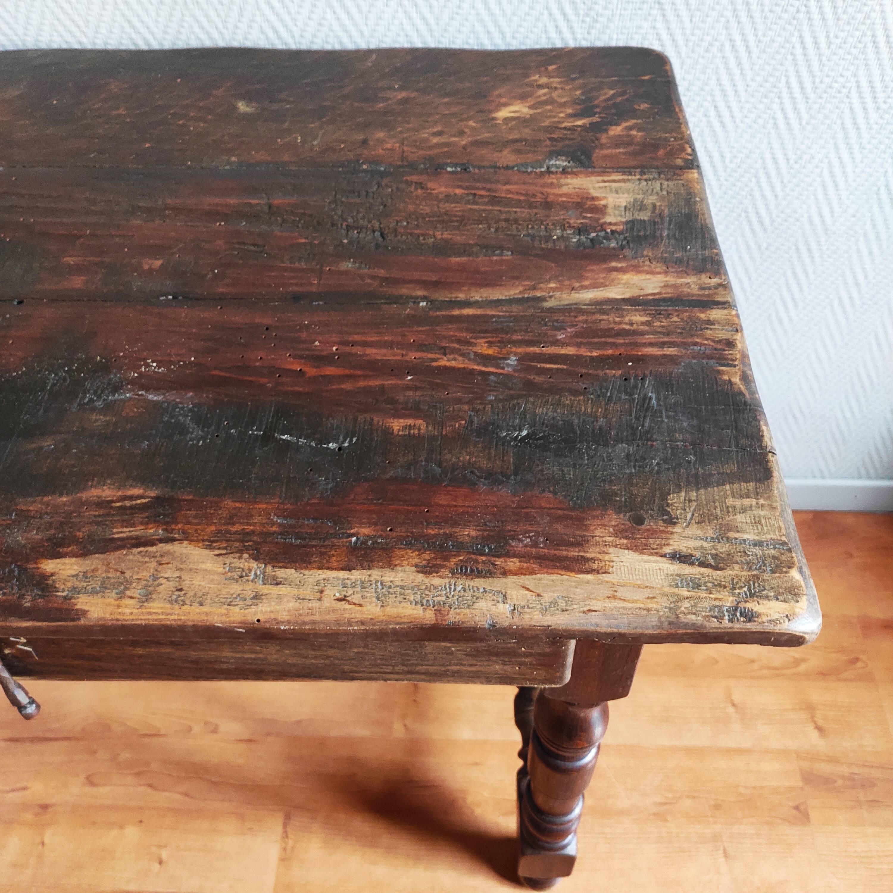 Antique farmhouse table in solid oak – rustic Louis XIII desk