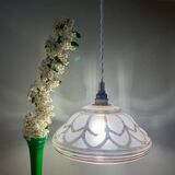 Vintage art deco lampshade pendant light in white and gold frosted glass