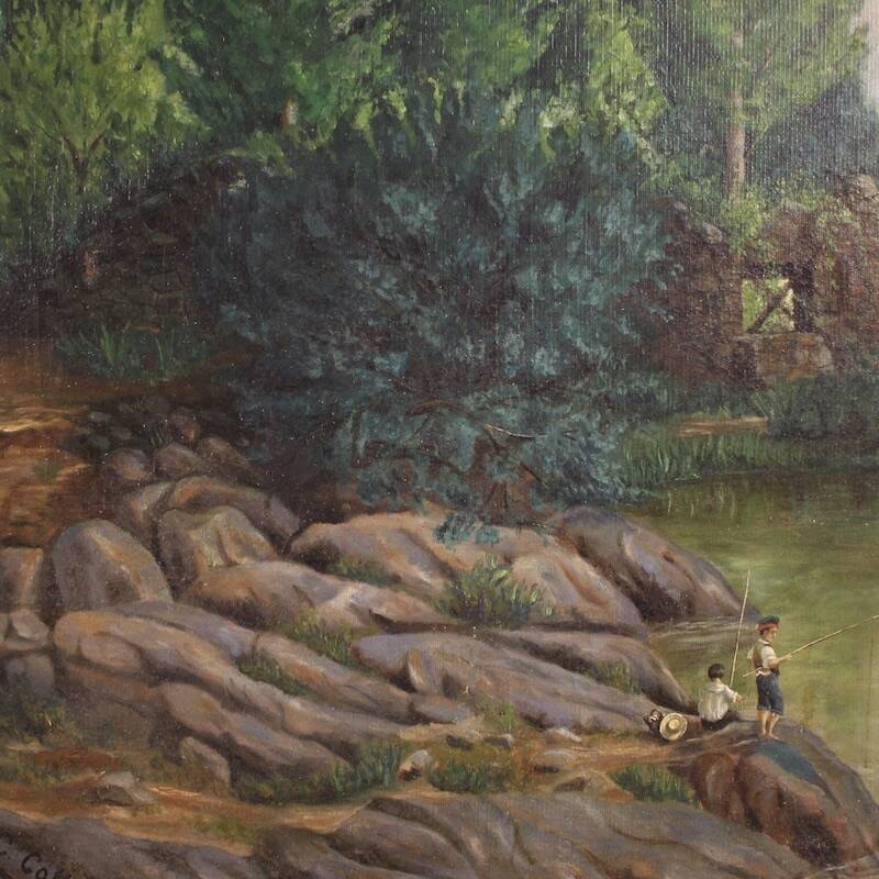 Spanish landscape painting signed C. Coll 1883