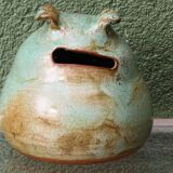 Glazed terracotta owl money box, signed.