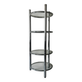 Round tubular bookcase in chrome and glass, 1970 design