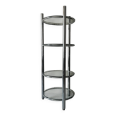 Round tubular bookcase in chrome and glass, 1970 design