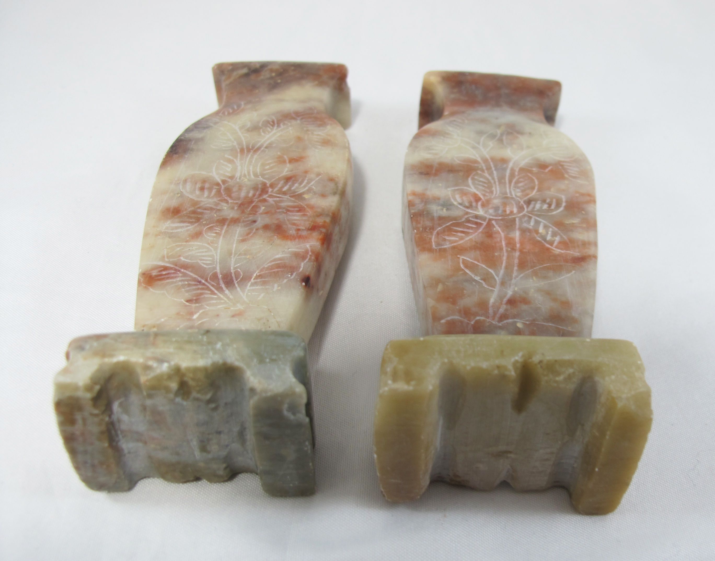 pair of small vases in hard stone carved Chinese China
