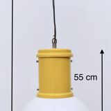 Industrial White Plexiglass and Yellow Varnished Aluminum Pendant, Italy