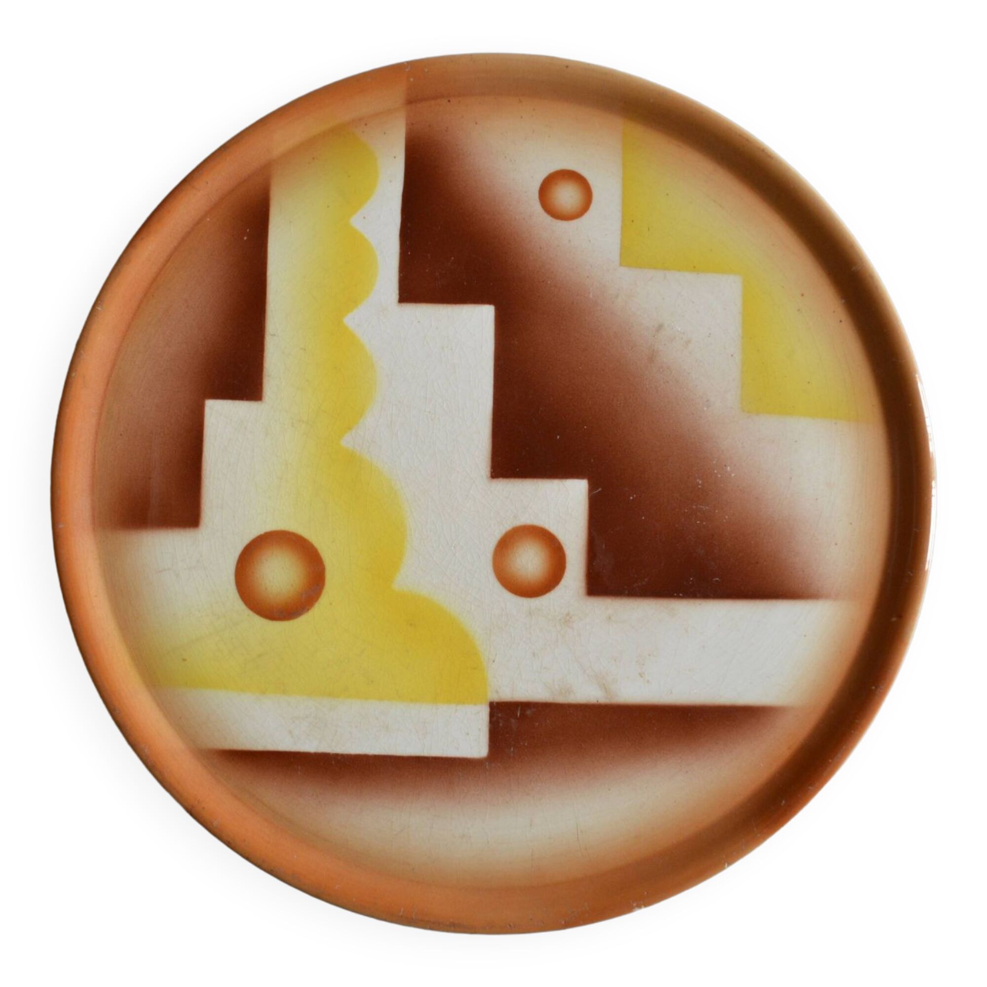 Art deco ceramic dish with geometric decor