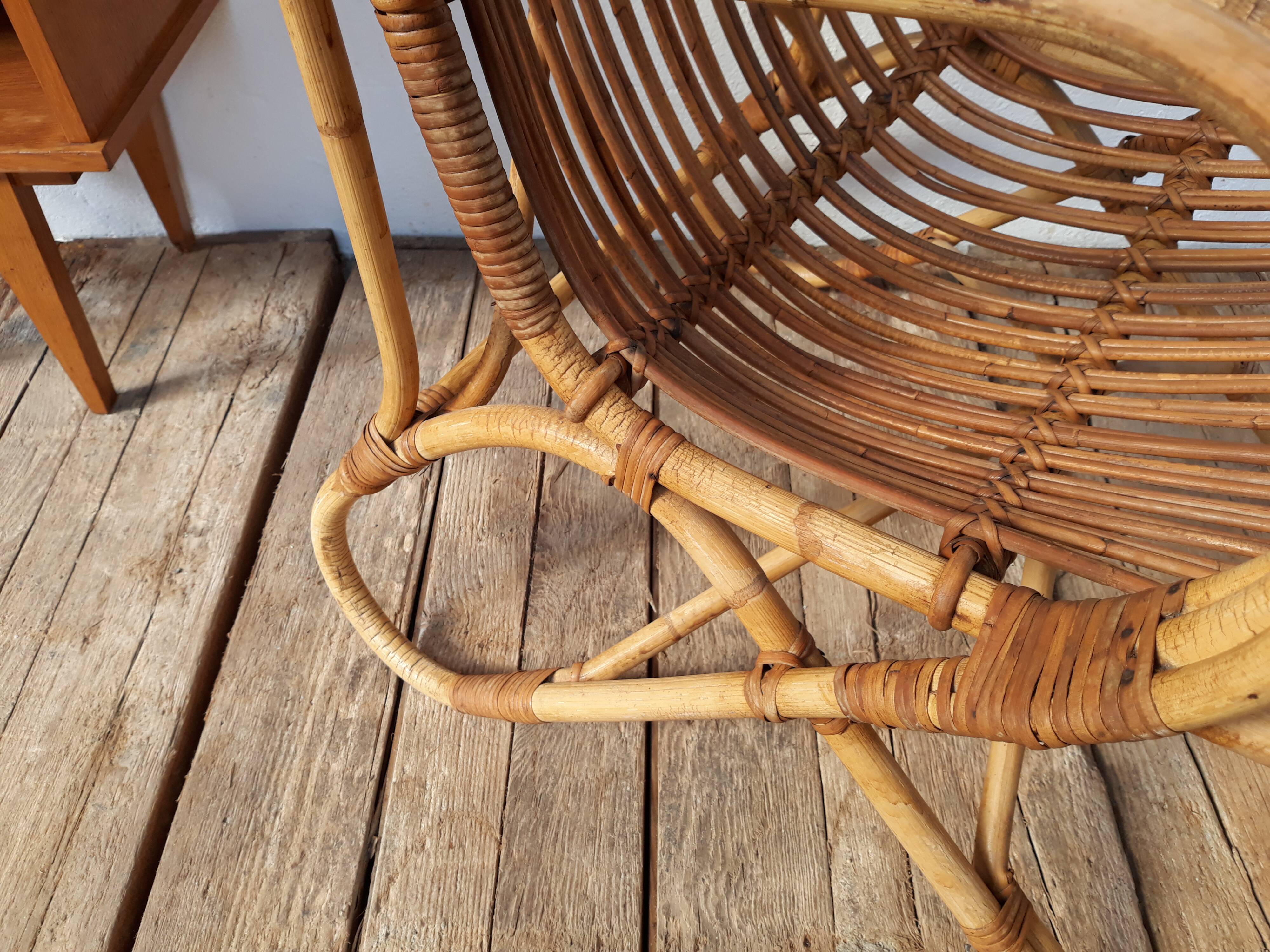 Louis Sognot vintage rattan armchair
