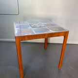 Vintage mahogany & ceramic enamel side table jens thirslund, kähler ceramic (hak), denmark