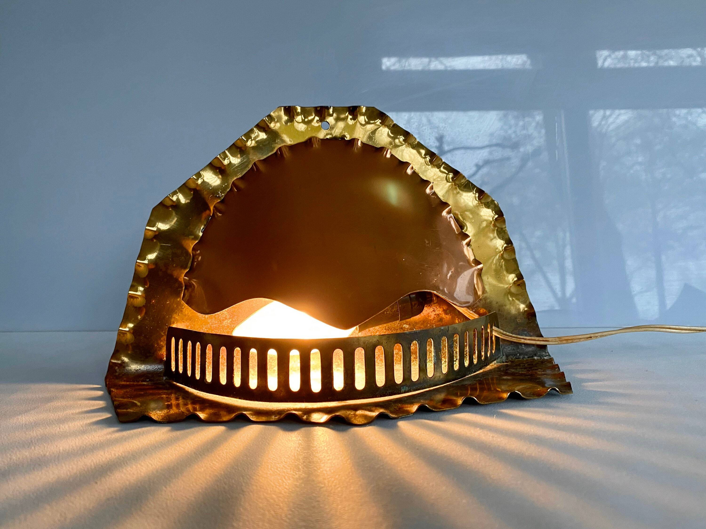 Unique Mid Century Table Lamp "Fireplace" Copper & Brass, Art Deco, Vintage