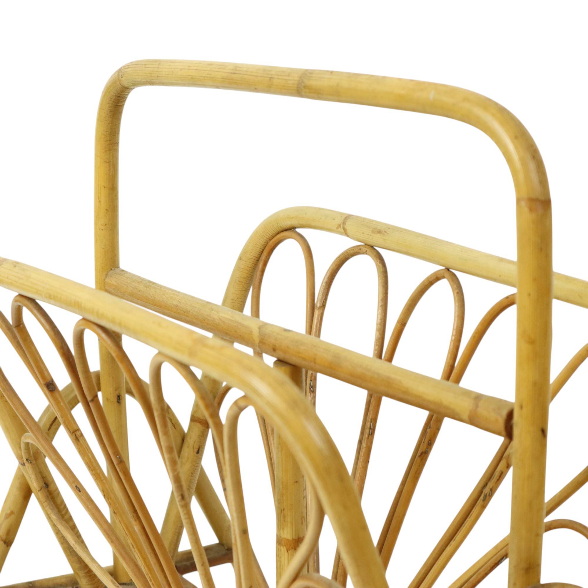 French Rattan Magazine Rack Boho Style Sixties