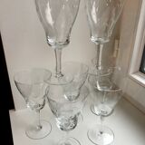 Set of 7 wine glasses, crystal water engraved 50-60s