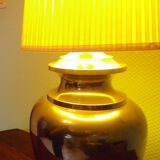 Living room mood lamp, silver metal base, wooden base, pleated lampshade