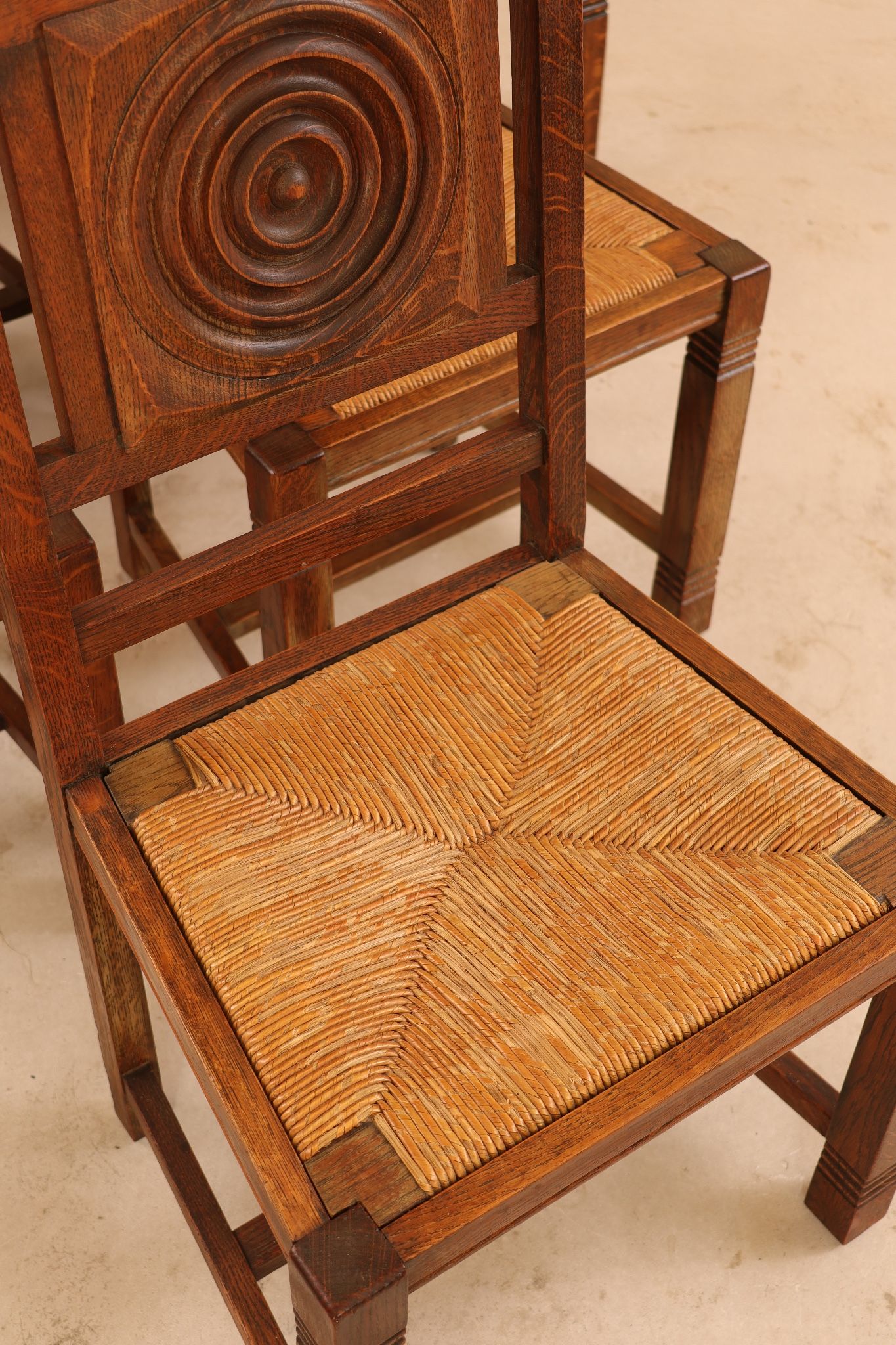 Solid oak chairs, France, 1950s