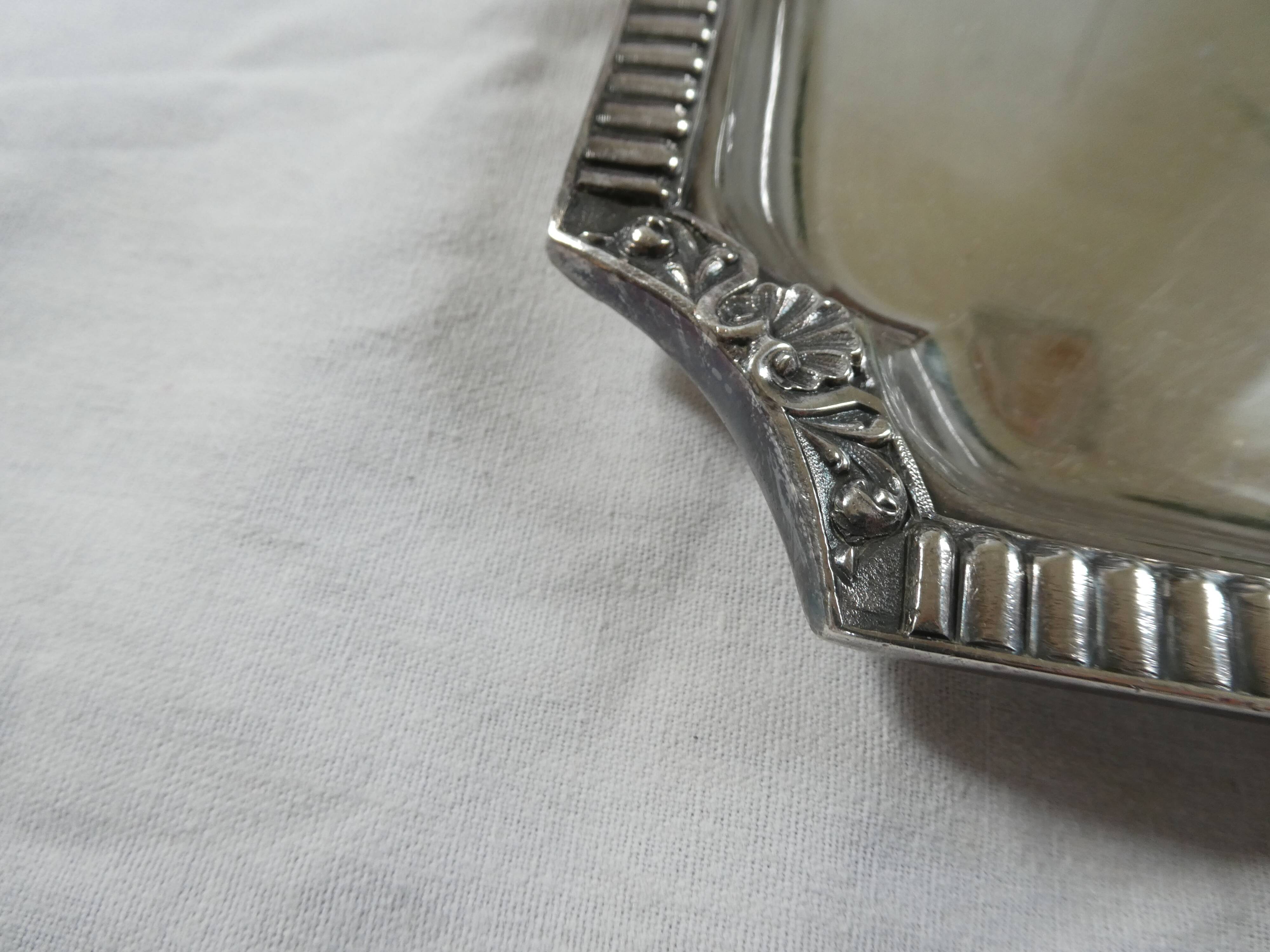 Large rectangular silver metal tray with handles Maison Wiskemann