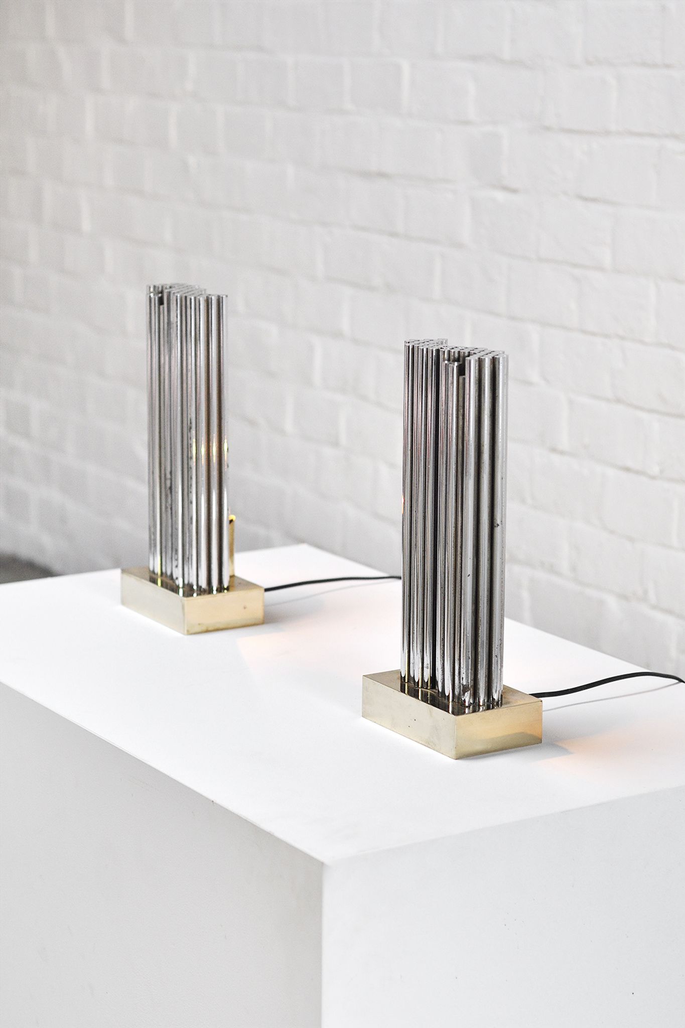 Pair of Brass & Metal Sculptural Lamps by Georges Mathias, Belgium 1970s