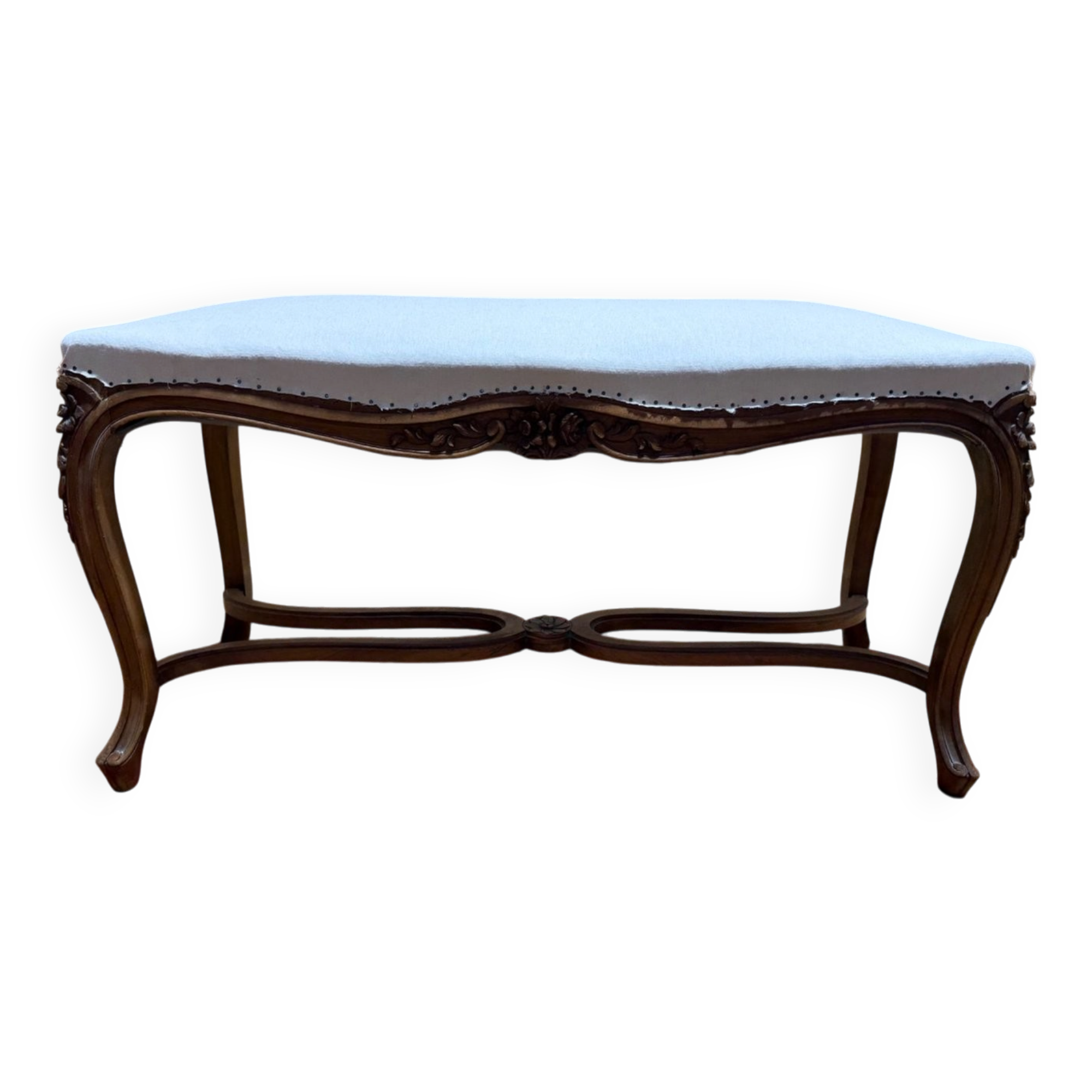 Piano bench Regency-Louis XV style – Carved solid walnut