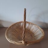 Natural wicker basket with twisted handle – vintage decorative basket