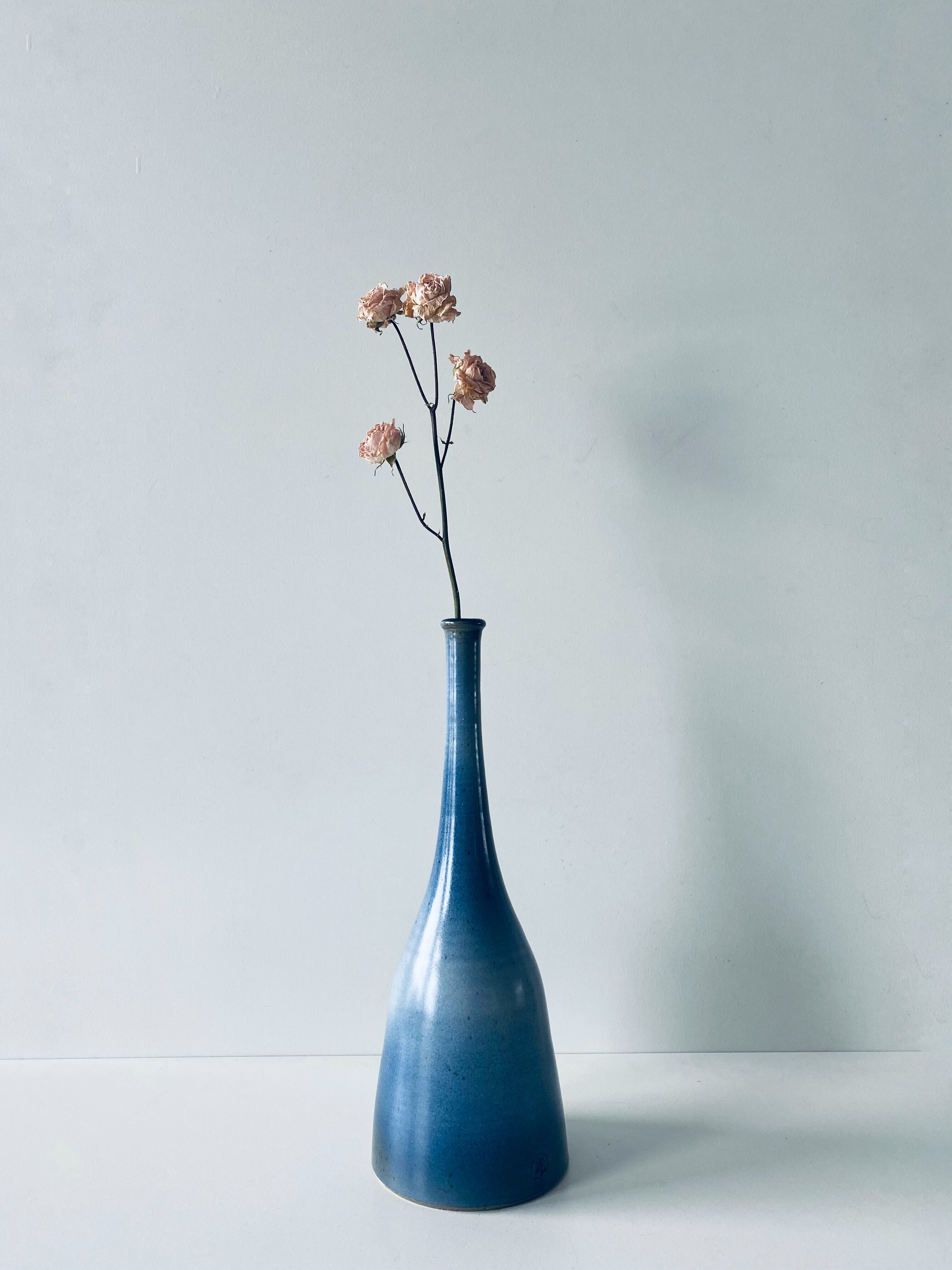 Signed blue sandstone soliflore vase