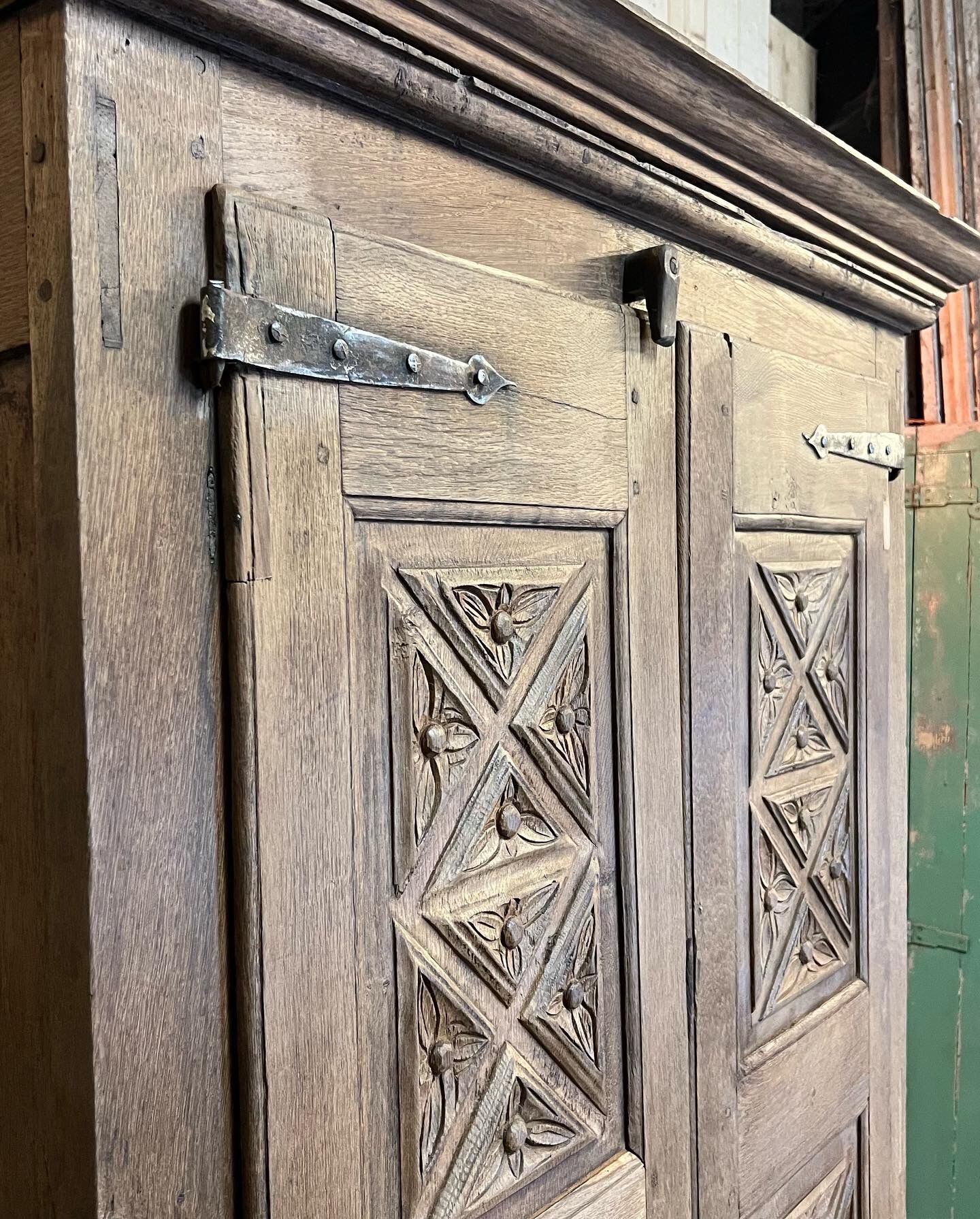 Old brutalist regionalist oak cabinet XIX th century