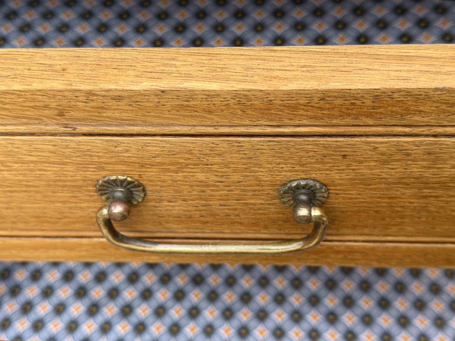 Parisian hotel wardrobe with bevelled mirror, solid raw oak, 1920.