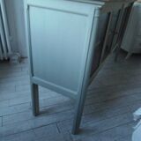 Buffet, vintage serving trolley re-enchanted in verdigris, wooden top.
