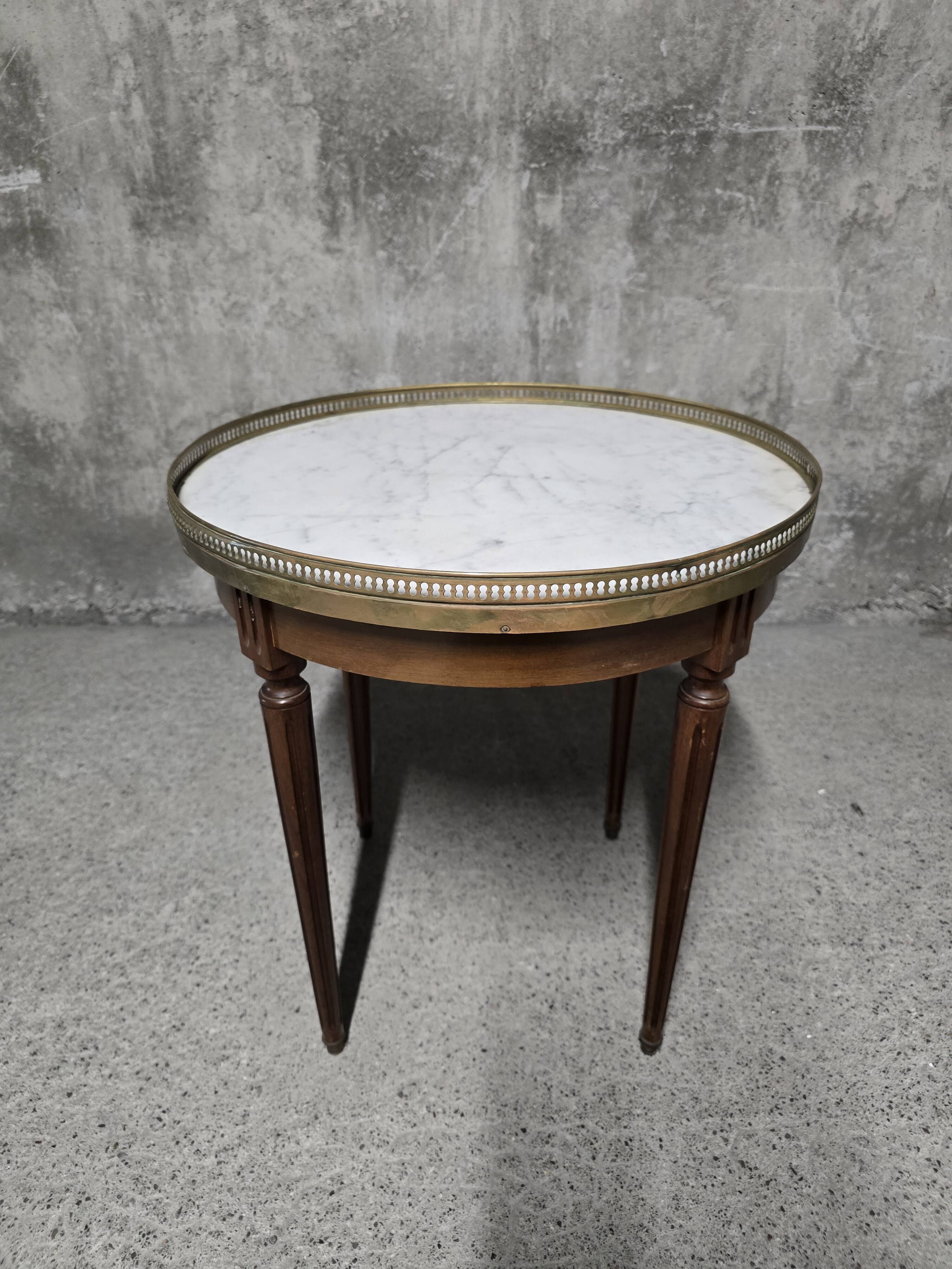 Louis XVI style bouillotte table, marble top.