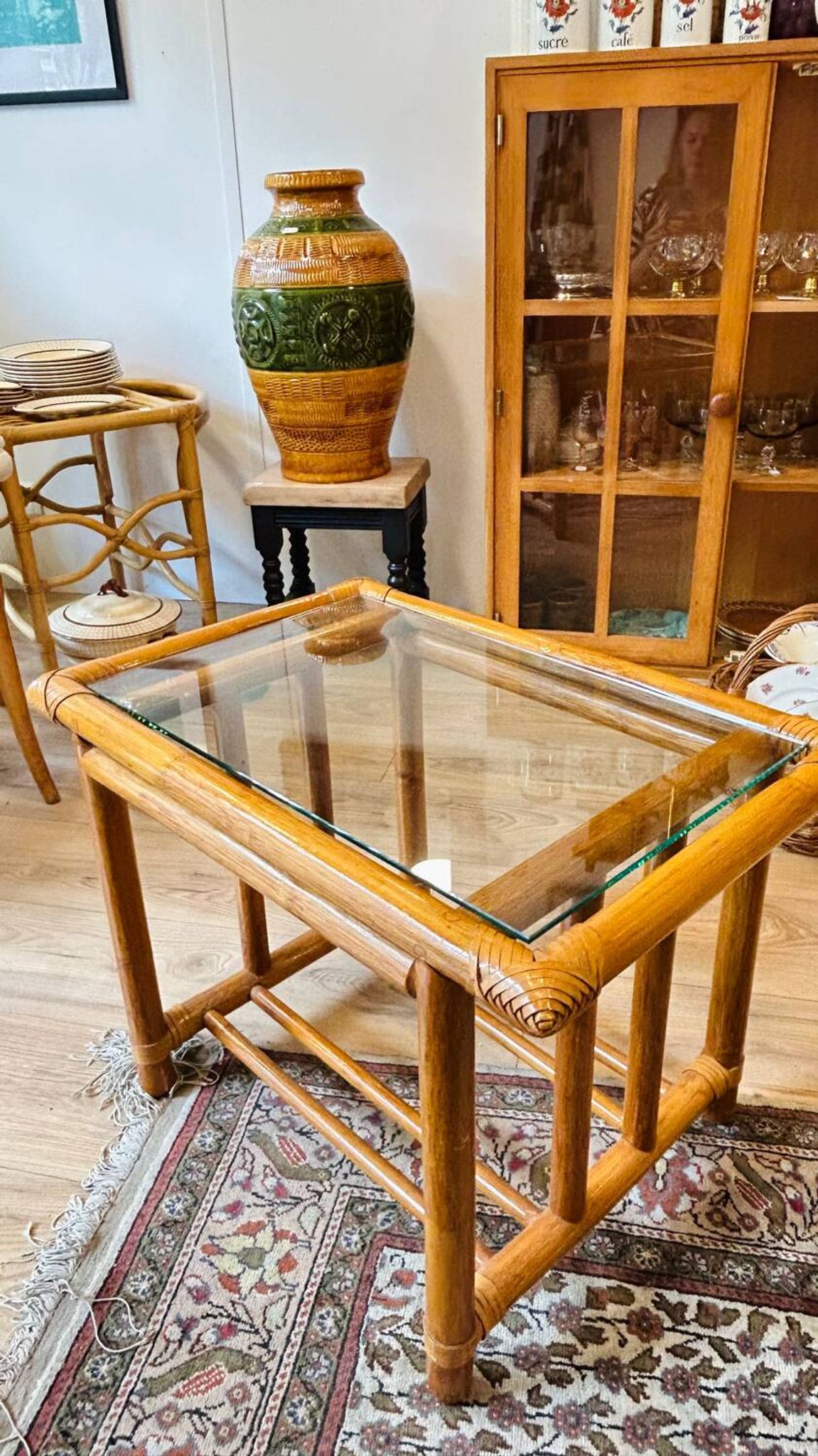 Table basse rotin vintage