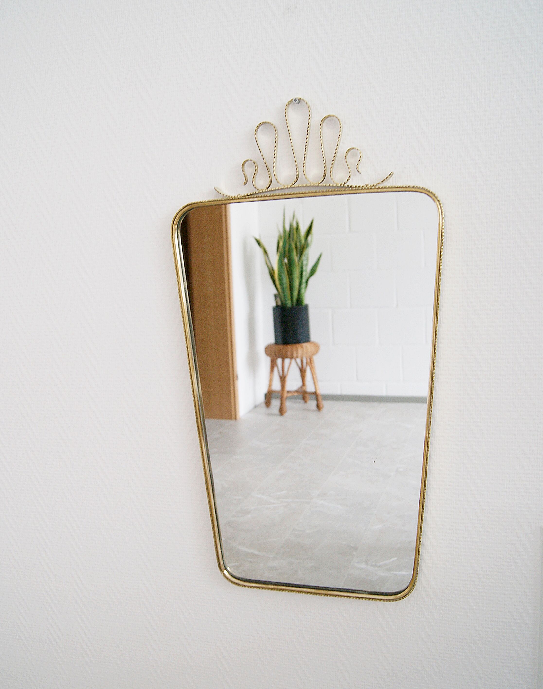 Mid century brass mirror, 40x74cm