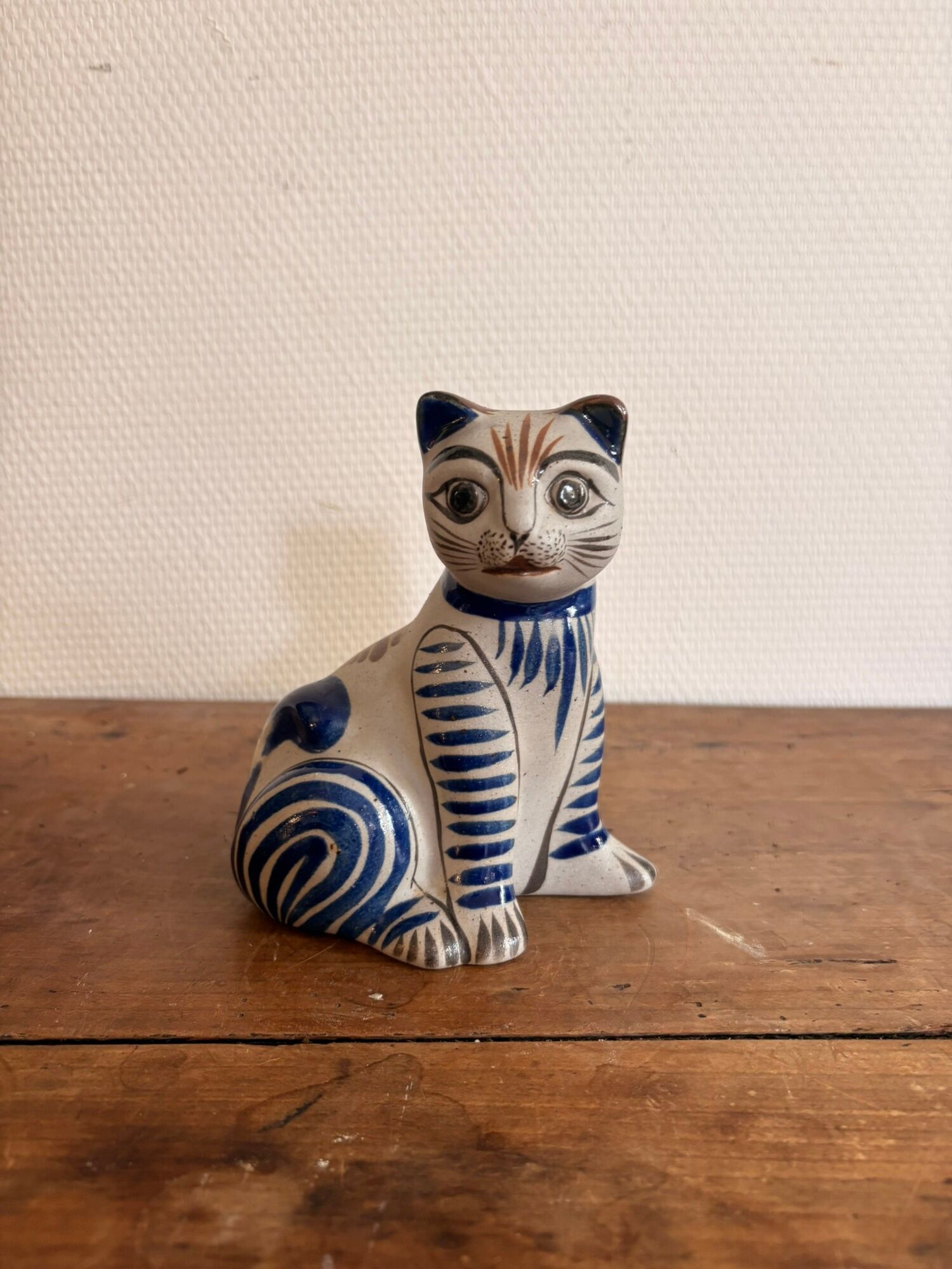 Sculpture chat en céramique émaillée Tonala Jalisco Mexique Hecho Silva