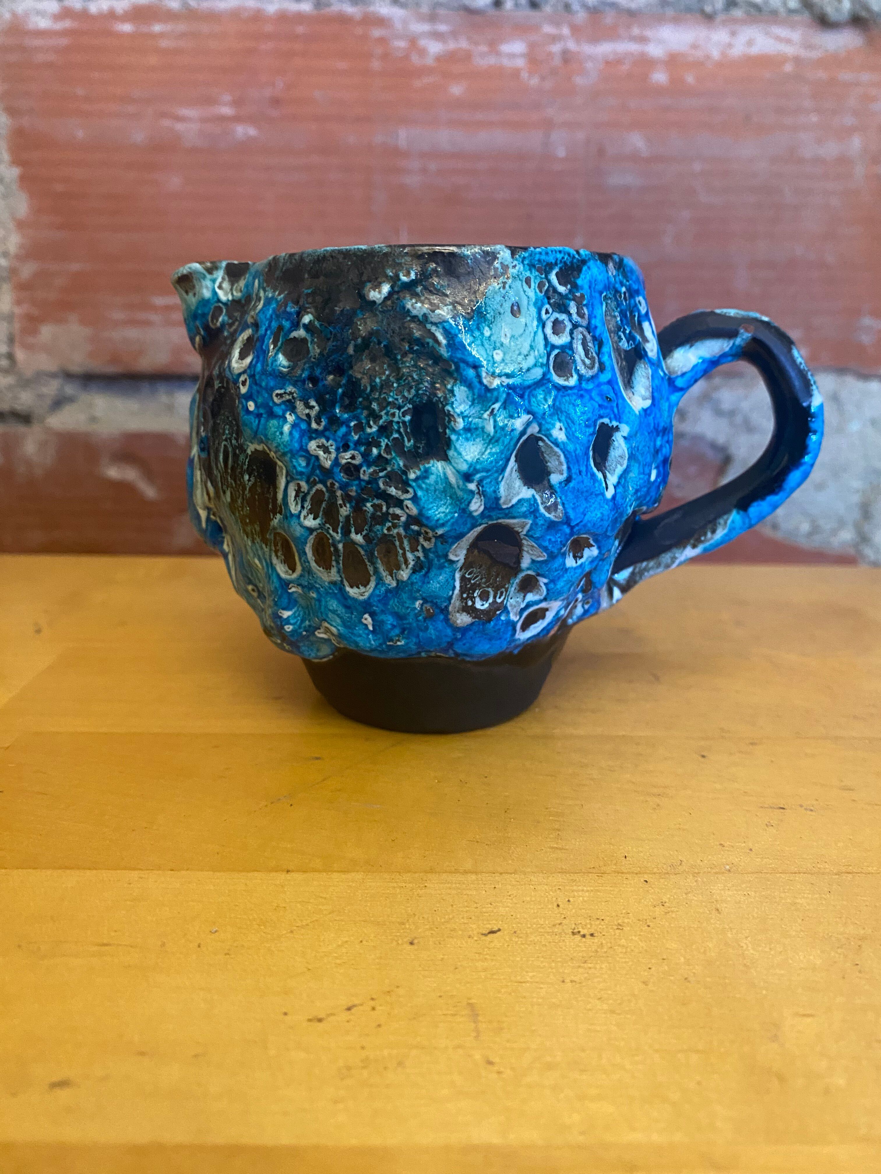 Old pichet cyclope charles cart ceramic fat lava blue + black vintage