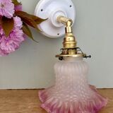 Vintage tulip wall lamp in white and pink frosted glass