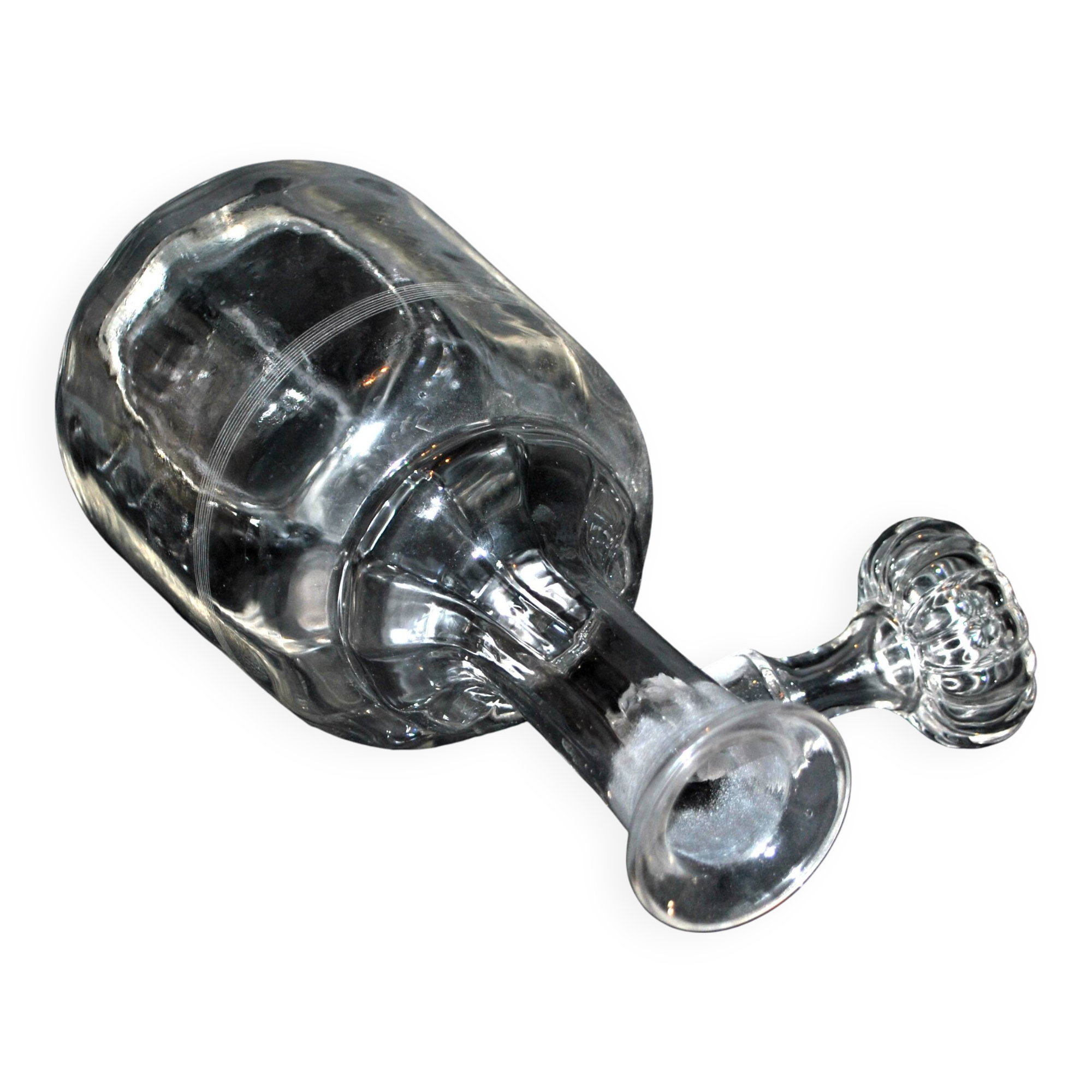 Antique blown glass carafe engraved with fine lines BISTROT 1900