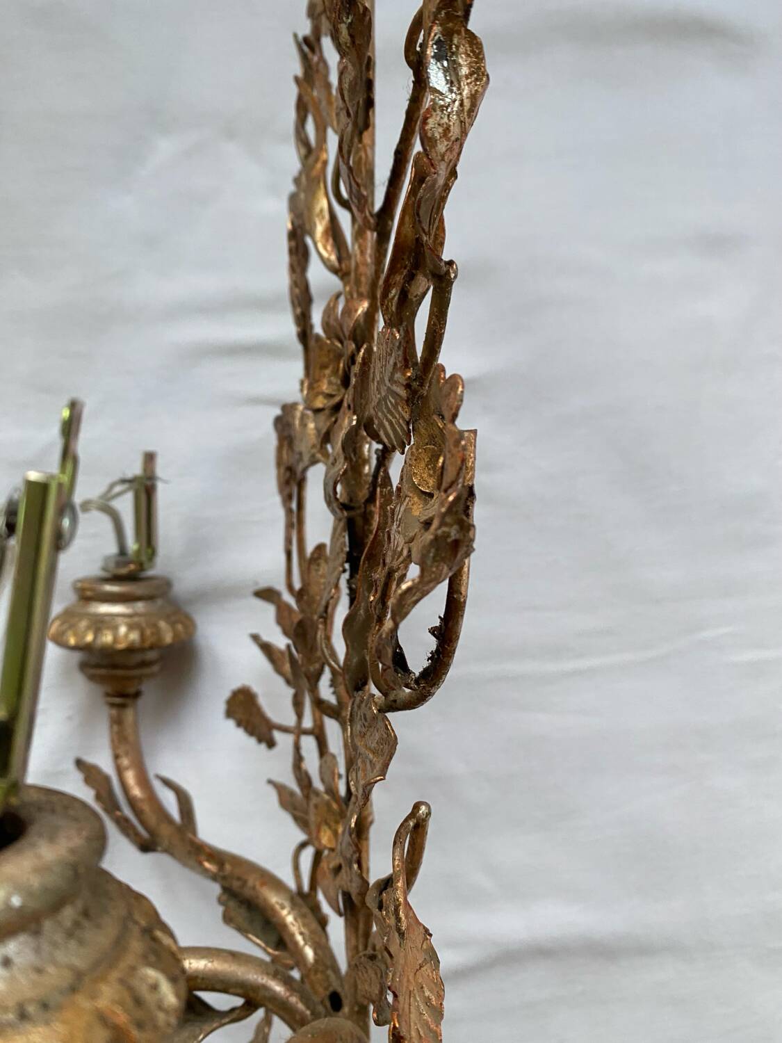 Vintage art deco gold iron flower and leaf wall light