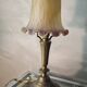 Art deco bronze lamp with pretty purple tulip, 41x15 electricity ok