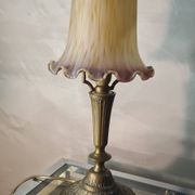Art deco bronze lamp with pretty purple tulip, 41x15 electricity ok