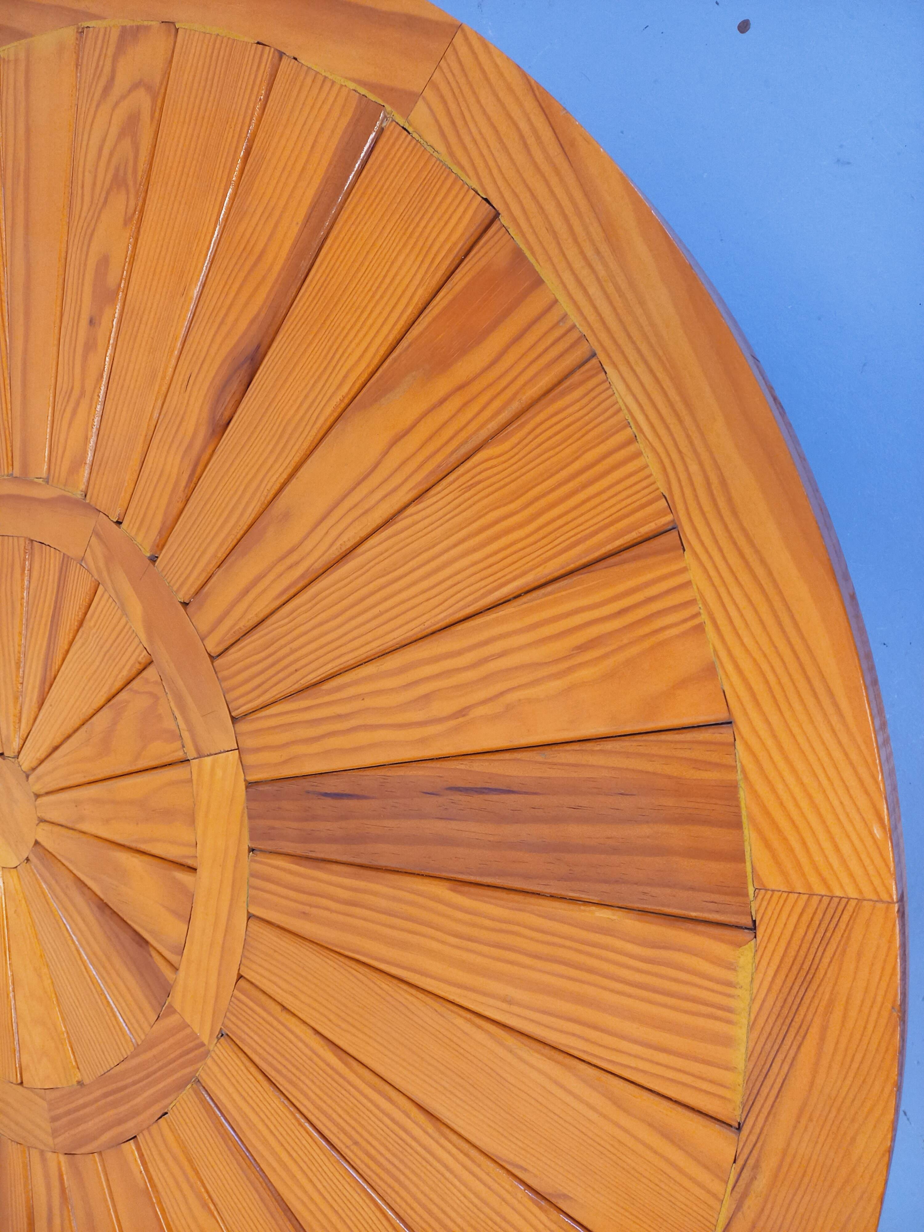 Vintage round pine coffee table from the 70s