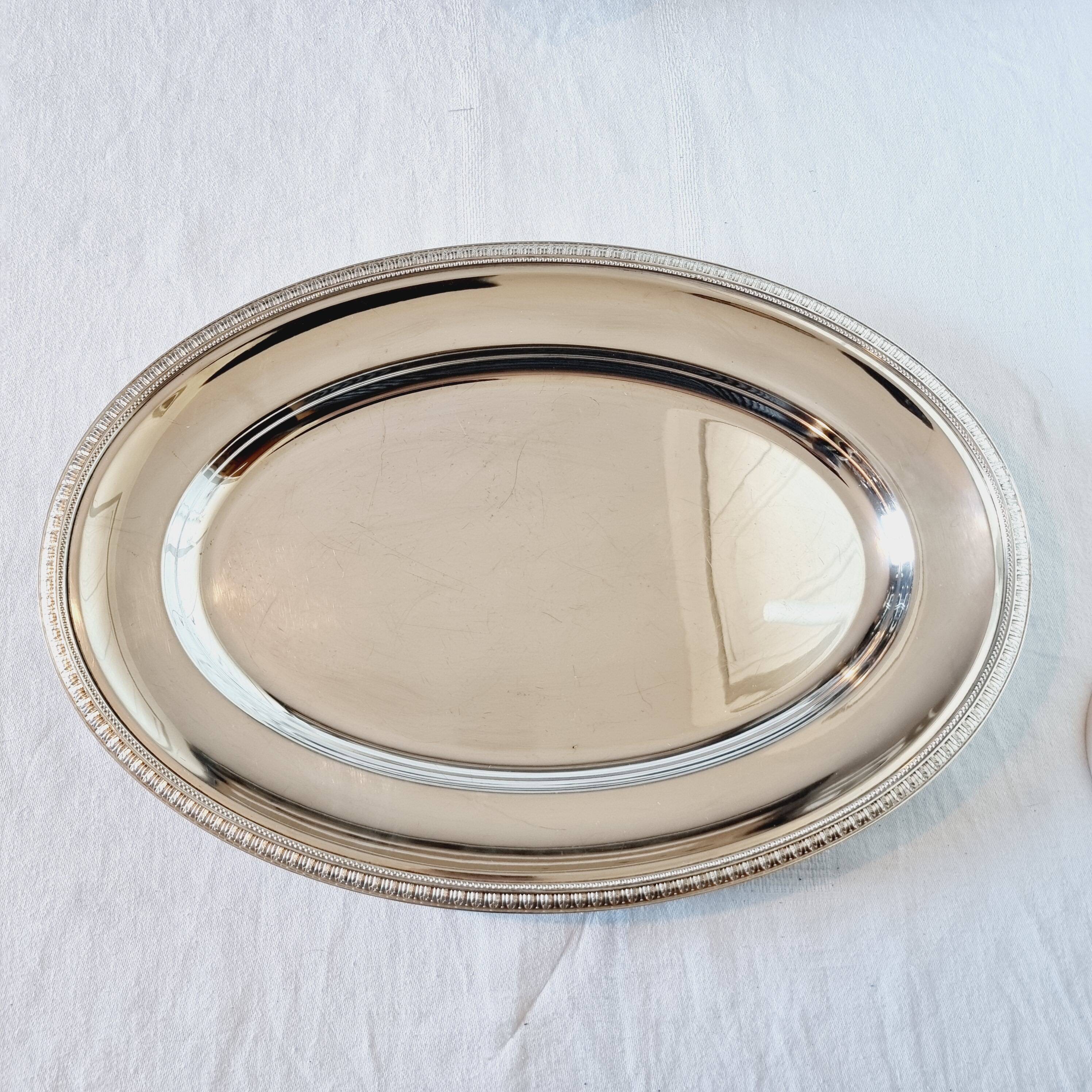 Oval silver metal tray Christofle Gallia Malmaison model