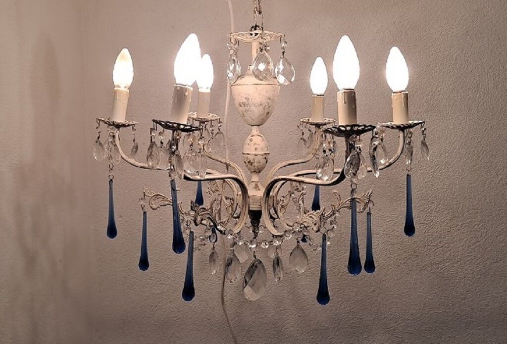 Vintage Italian Chandelier Murano Electric Blue