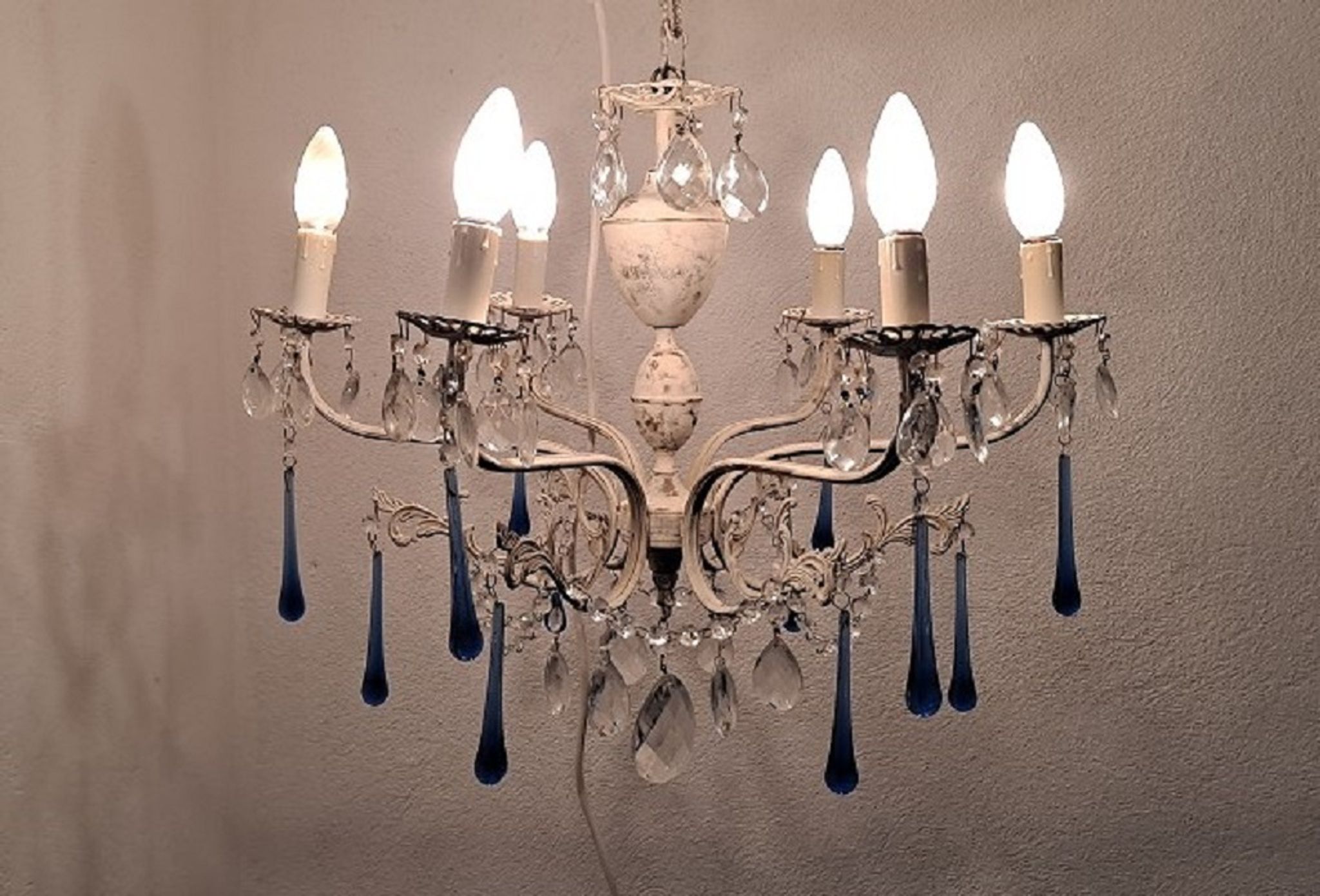 Vintage Italian Chandelier Murano Electric Blue