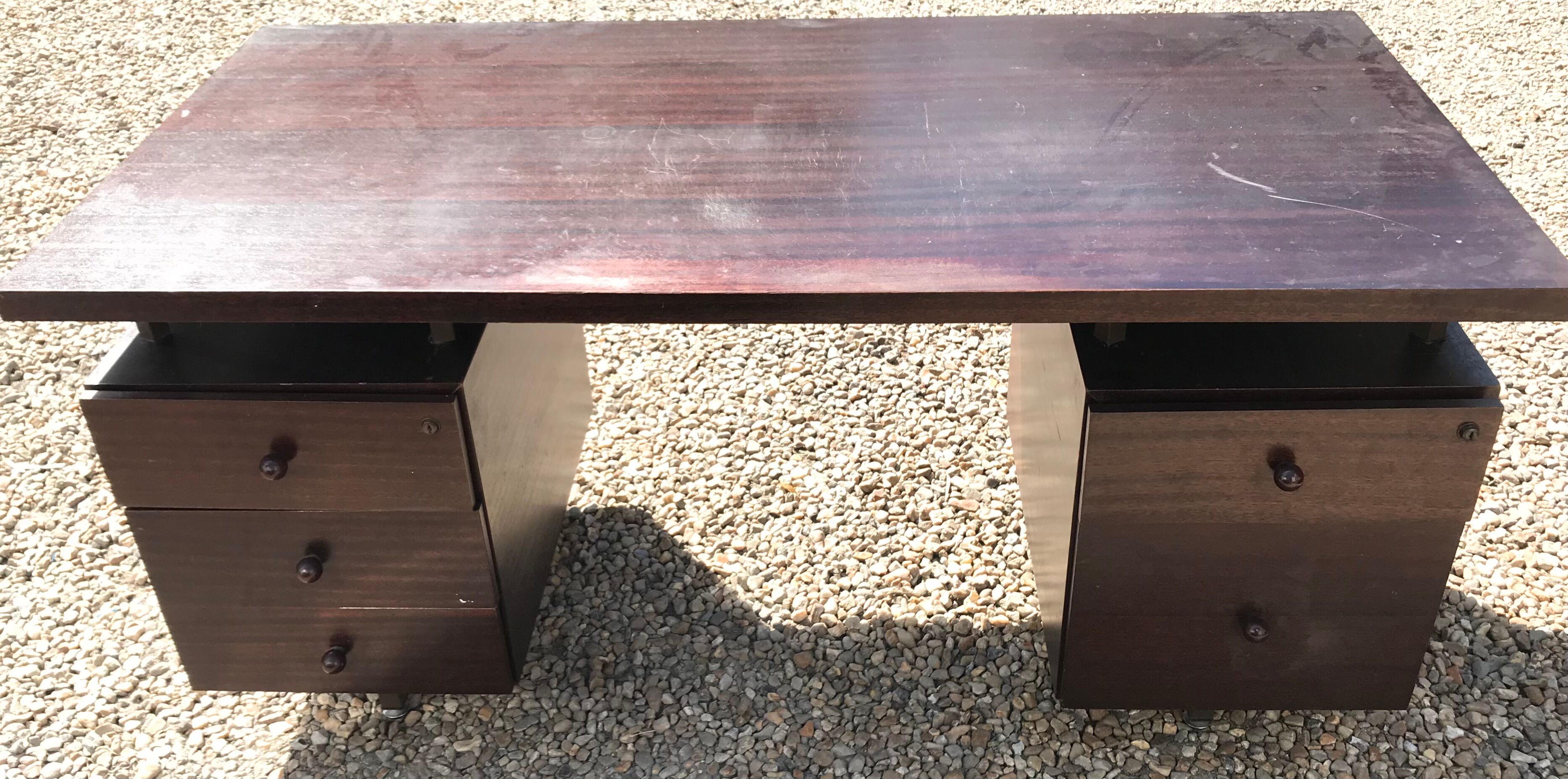 Flat desk with laminated wooden boxes, vintage from the 80s. State of use