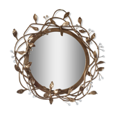 Round mirror in gilded wrought iron and leaves